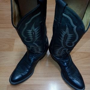 Tony Lama Mens Black Longhorn Leather Cowboy Boots 8.5 D 2914 USA Made